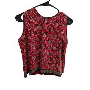 Dana Buchman Petite Silk Sleeveless Red Black Patterned Top Size 4